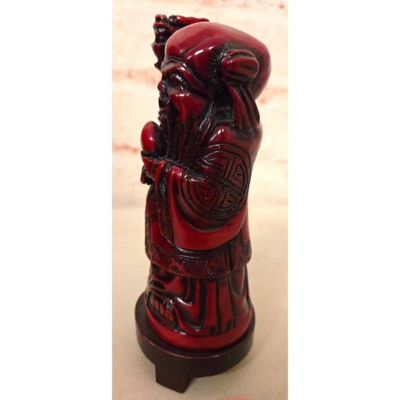 Vintage Chinese Red Resin God Of Longevity 7.25" Figurine - Picture 2 of 6